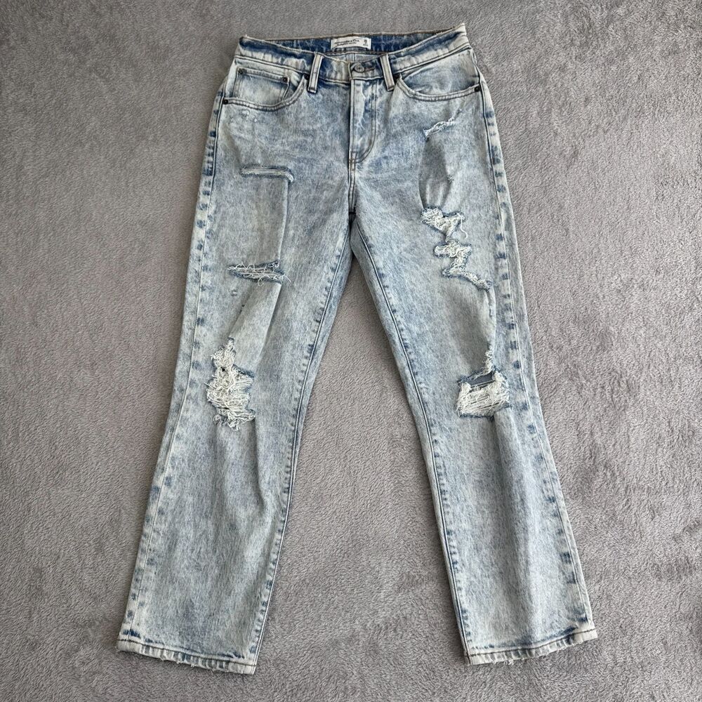 Abercrombie & Fitch The Boyfriend Jeans Womens 26/2R Blue Mid Rise Distressed